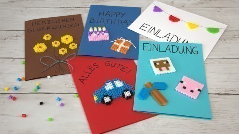 Einladungs- und Geburtstagskarten mit Bügelperlen basteln